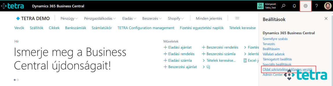Microsoft Business Central - Oldal szkript