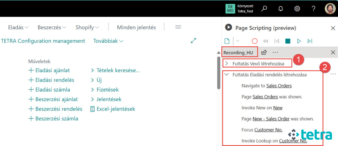 Microsoft Business Central - összevont oldal szkriptek