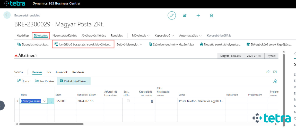 Microsoft Business Central ERP - Jogcímkódok alkalmazása bejövő számlákon