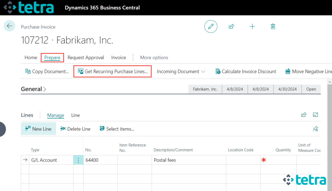 Microsoft Business Central ERP- Recurring Purchase Lines Assignment 