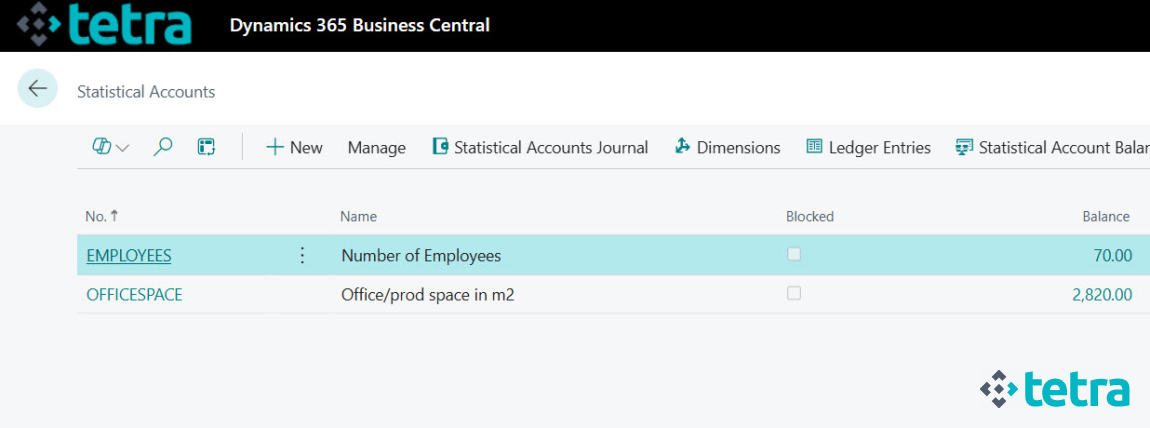 Microsoft Business Central -  Statistical Accounts
