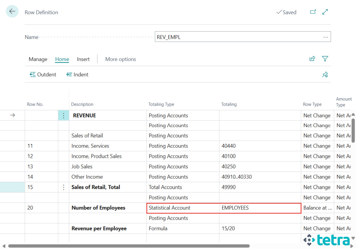 Microsoft Business Central -  Statistical Accounts in Financial Reporting