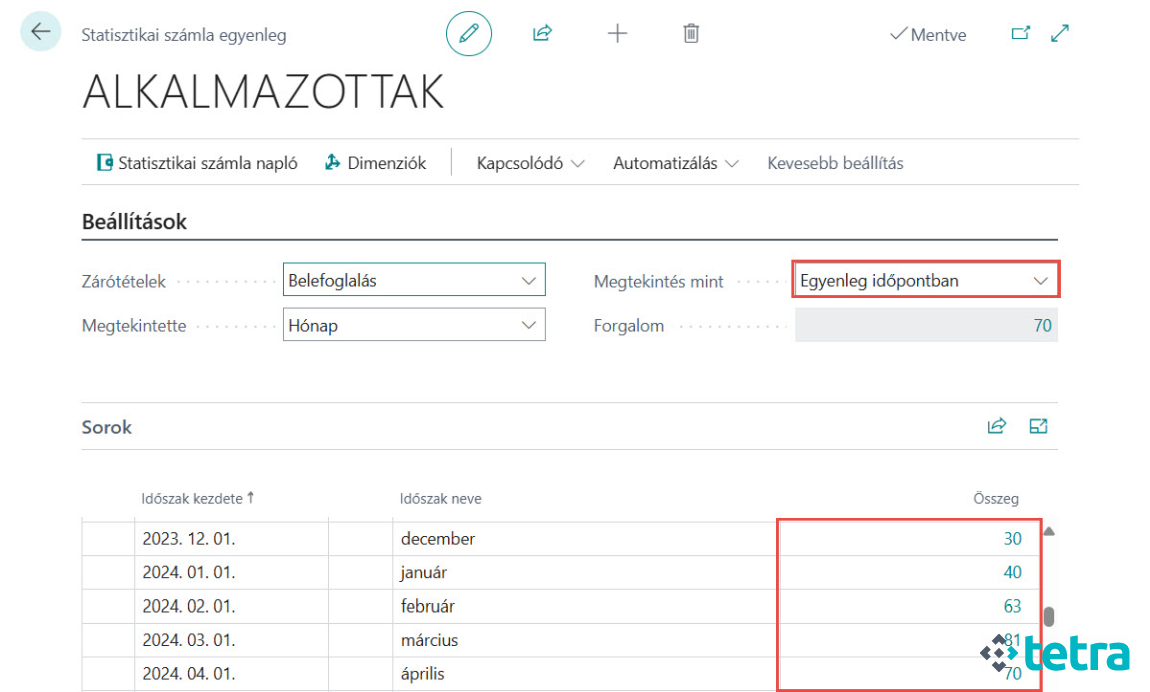 Microsoft Dynamics 365 Business Central - Statisztikai számla egyenleg