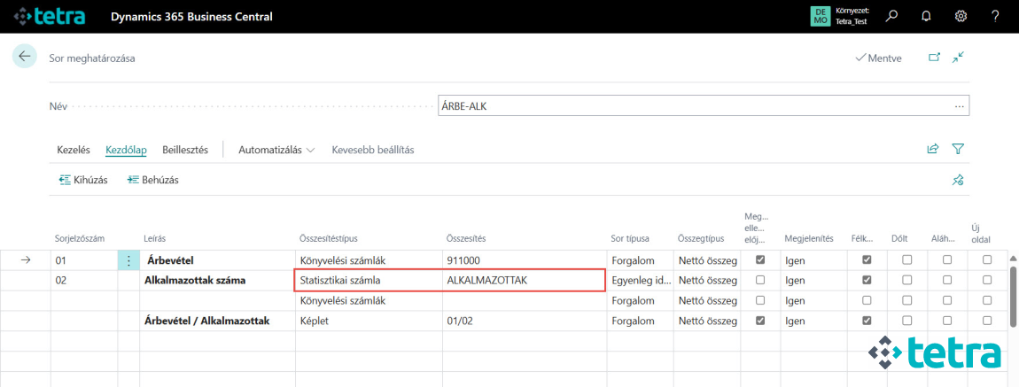 Microsoft Business Central / Pénzügyi jelentés, statisztikai számlák