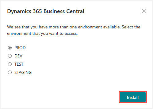 Select the environment for TETRA Stripe Connector installation