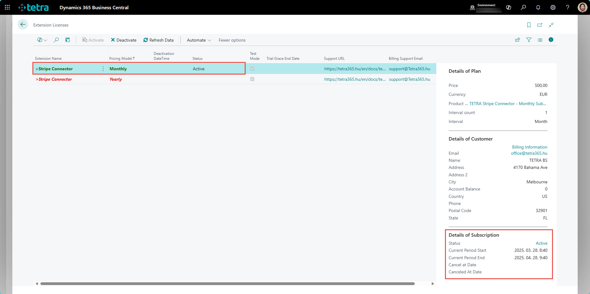 Tetra Stripe Connector Active License Details